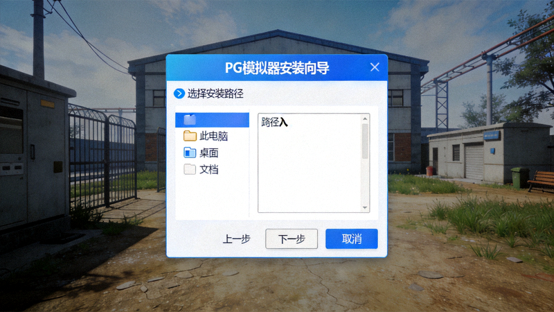PG模拟器安装向导界面截图，显示选择安装路径的步骤