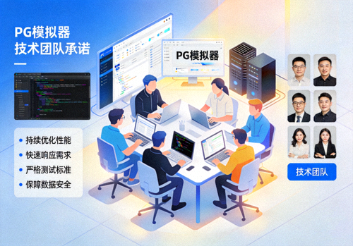 PG模拟器技术团队工作场景与承诺展示图